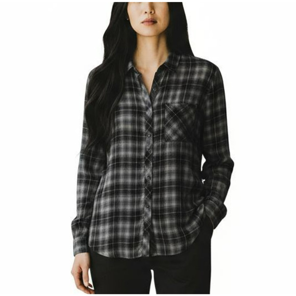 Rails Hunter Plaid Flannel Shirt Sz Medium Charcoal Twilight Rayon Button Front - Picture 1 of 8